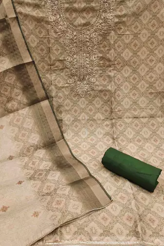 Kimisha green cotton silk hand work unstitched dress material