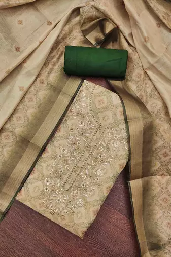 Kimisha green cotton silk hand work unstitched dress material