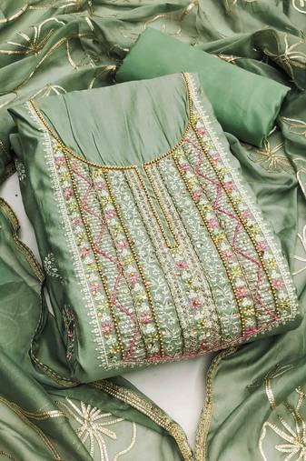 Kimisha pista roman hand work unstitched dress material