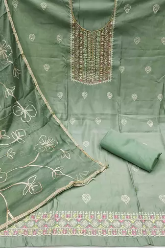 Kimisha pista roman hand work unstitched dress material