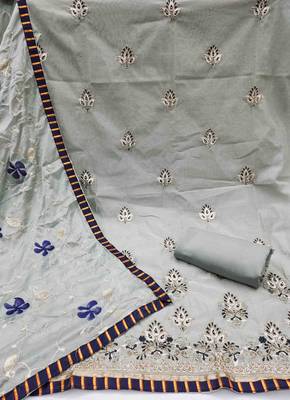 Kimisha grey chanderi embroidered unstitched dress material 2