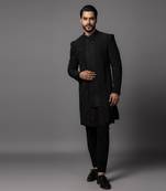 Black foral dp achkan set