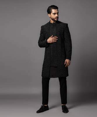 Black foral dp achkan set 3