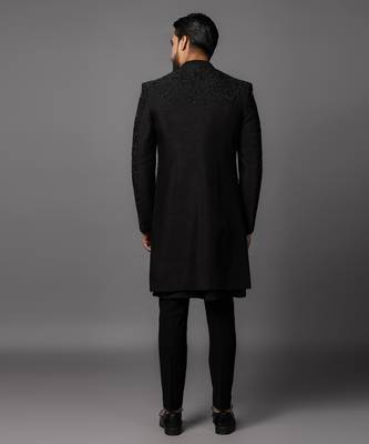 Black foral dp achkan set 5