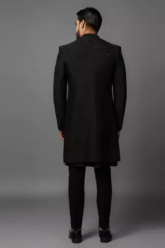 Black foral dp achkan set
