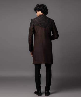 Diamond double panel brown achkan set 5
