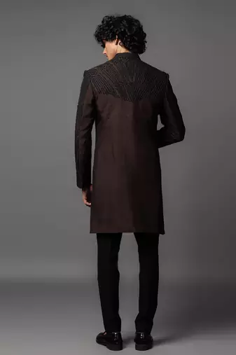 Diamond double panel brown achkan set