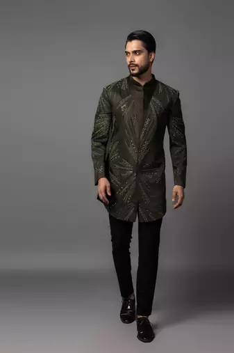 Rainshower green achkan set