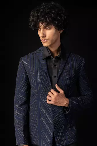 Blue linear tuxedo set
