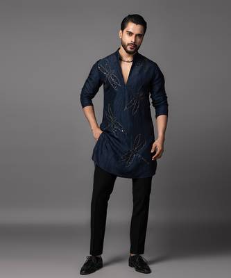 Ethereal wings navy blue kurta pajama set 1