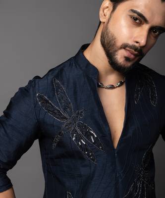 Ethereal wings navy blue kurta pajama set 2
