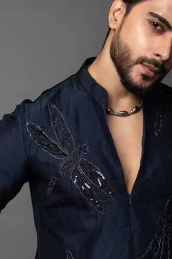Ethereal wings navy blue kurta pajama set