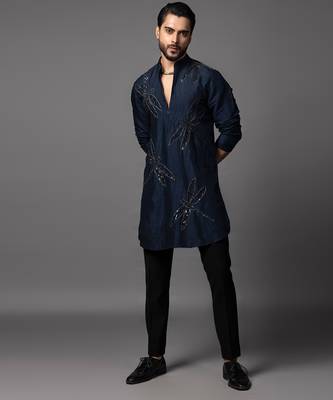 Ethereal wings navy blue kurta pajama set 4
