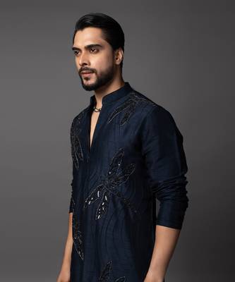 Ethereal wings navy blue kurta pajama set 5