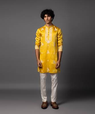 Sunlit grace yellow kurta pajama set 1