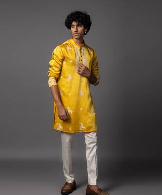 Sunlit grace yellow kurta pajama set 4