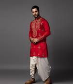 Crimson enamel red kurta dhoti set