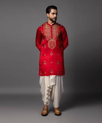 Crimson enamel red kurta dhoti set 2