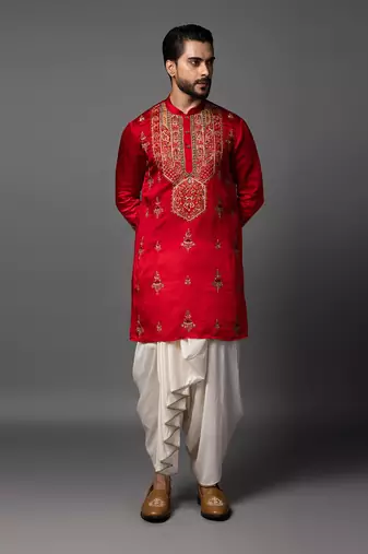 Crimson enamel red kurta dhoti set
