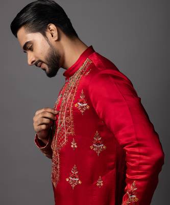 Crimson enamel red kurta dhoti set 3