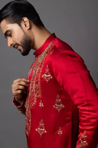 Crimson enamel red kurta dhoti set