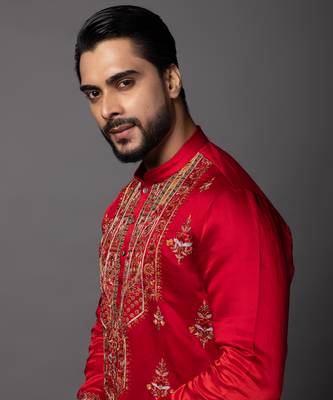 Crimson enamel red kurta dhoti set 4