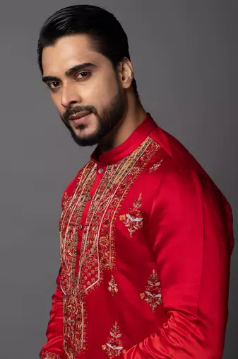 Crimson enamel red kurta dhoti set