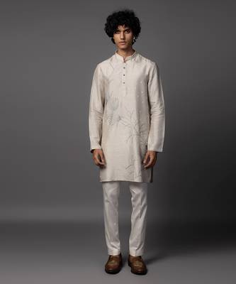 Floral dusk grey kurta pajama set 1