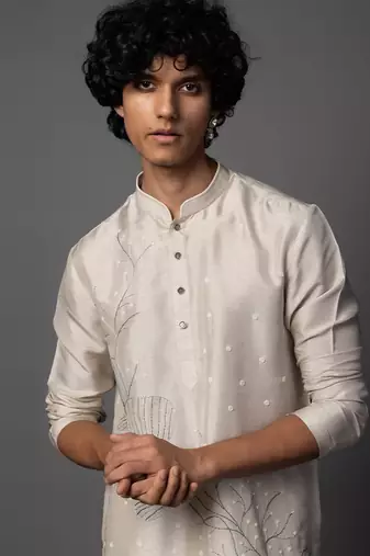 Floral dusk grey kurta pajama set