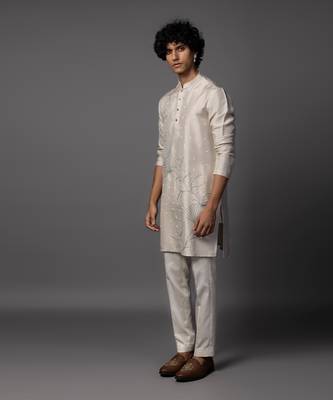 Floral dusk grey kurta pajama set 3