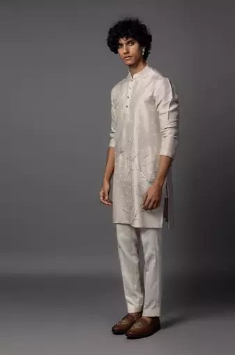 Floral dusk grey kurta pajama set
