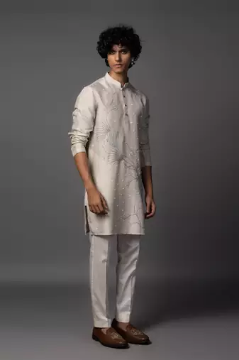 Floral dusk grey kurta pajama set