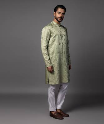 Sparkling jade mint green kurta pajama set 4