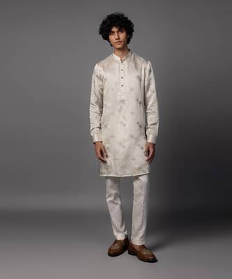 Threaded twilight light grey kurta pajama set 1