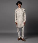 Threaded twilight light grey kurta pajama set