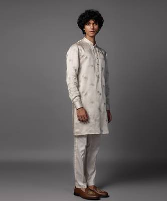 Threaded twilight light grey kurta pajama set 2