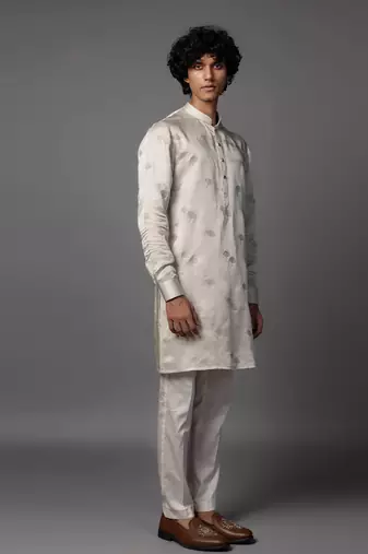 Threaded twilight light grey kurta pajama set