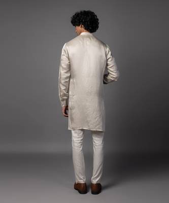 Threaded twilight light grey kurta pajama set 3