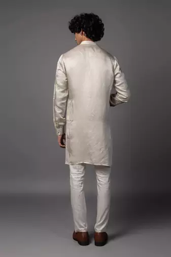 Threaded twilight light grey kurta pajama set