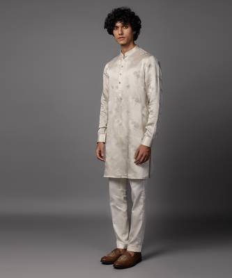 Threaded twilight light grey kurta pajama set 4