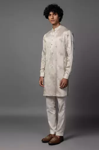 Threaded twilight light grey kurta pajama set