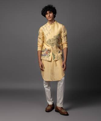 Ram sita yellow kurta jacket set 1