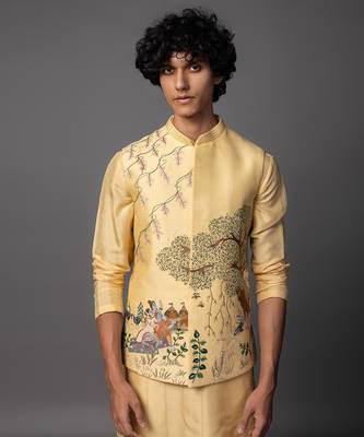Ram sita yellow kurta jacket set 4