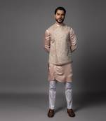 Kasuti geomteric butterfly pink kurta jacket set