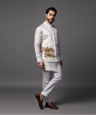 Arjun krishna white kurta jacket set 2