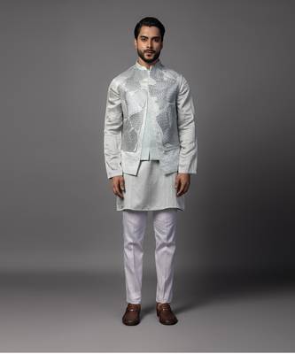 Petals blue kurta jacket set 1