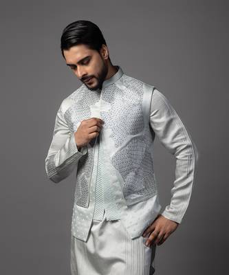 Petals blue kurta jacket set 2