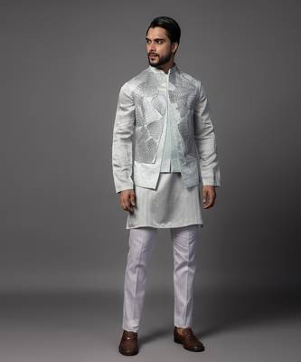Petals blue kurta jacket set 5