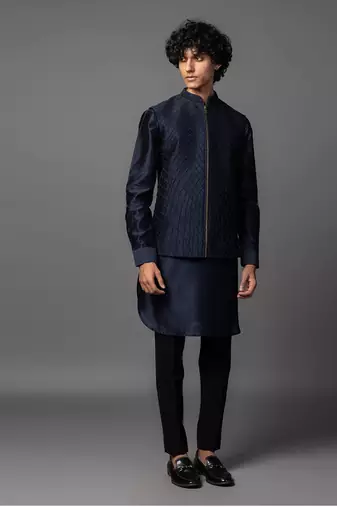 Lines navy kurta jacket set