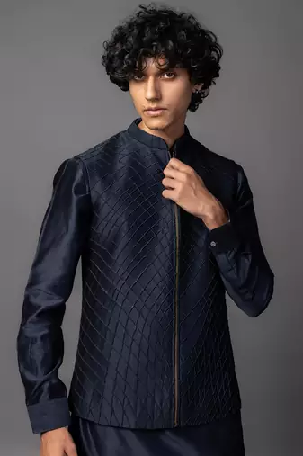 Lines navy kurta jacket set